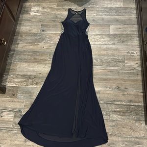 Laura Mesh & Pearl Open Back Gown